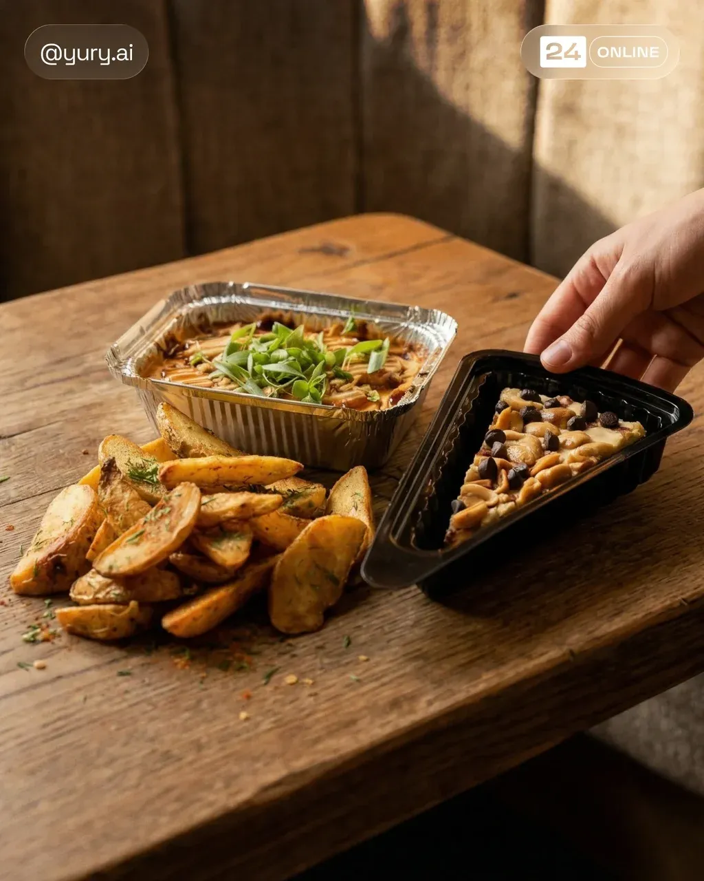 Cinematic commercial food photography with warm color harmony and balanced