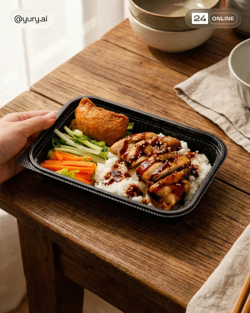 High-end cinematic food scene with strong directional light and deep