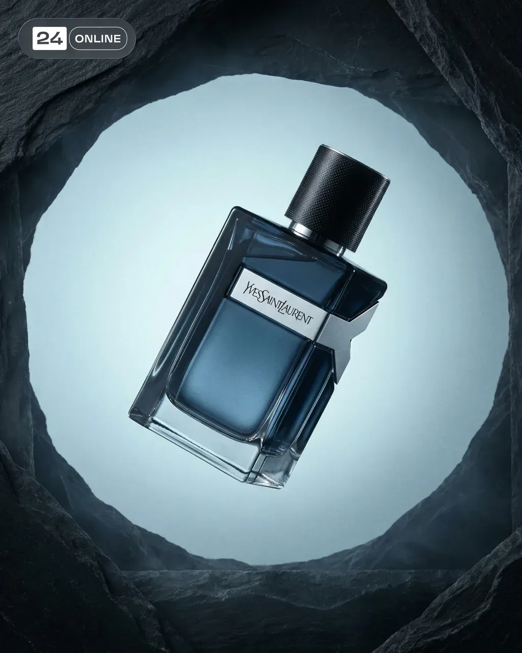 Ultra-premium studio product photography, photorealistic masculine fragrance cam…