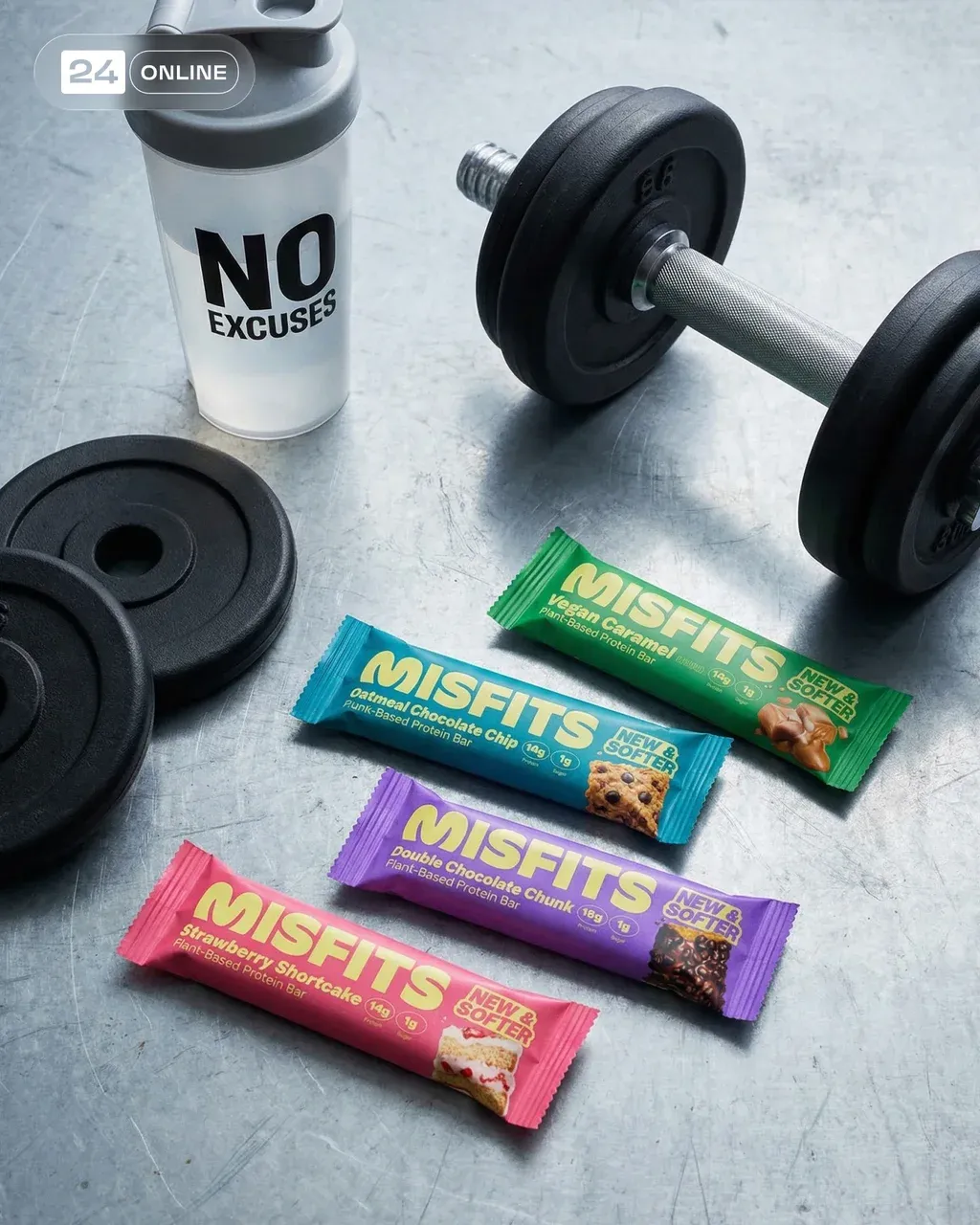Ultra-realistic gym-inspired product photograph shot on a cool grey concrete