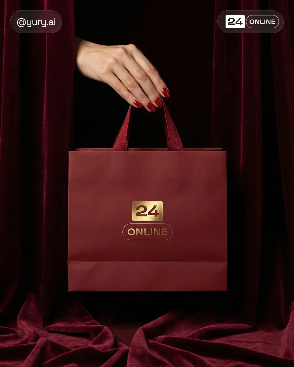 Editorial still life photograph of a deep red luxury shopping