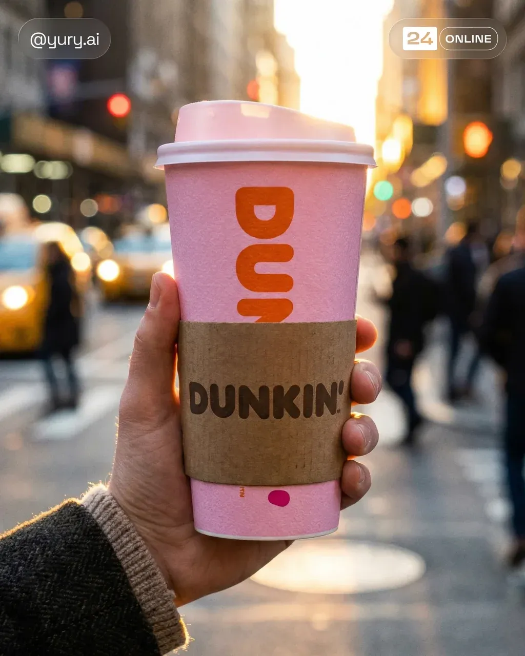 A hand holding a textured white paper coffee cup with