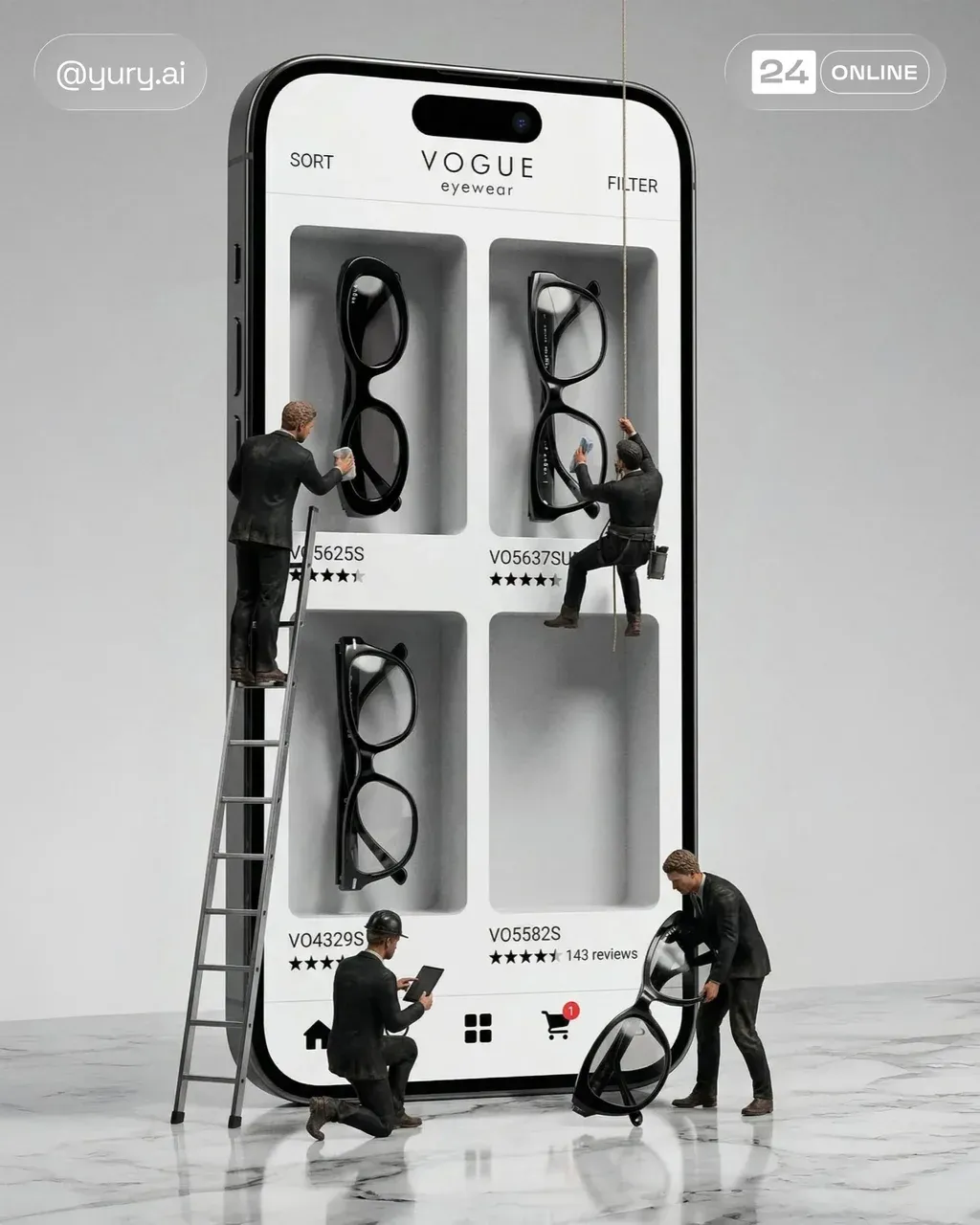 A hyper-realistic 3D advertising photograph of a giant smartphone, standing