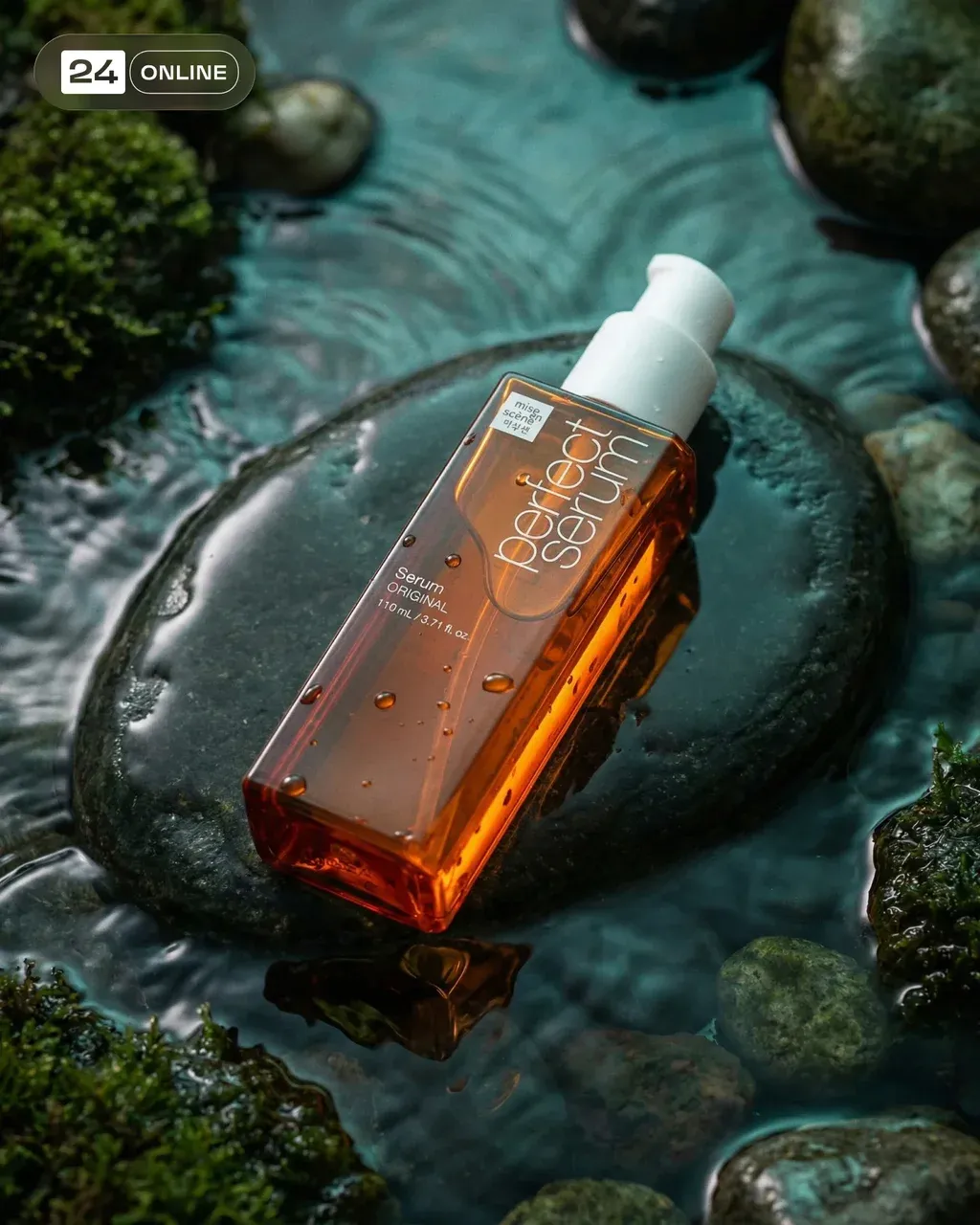Ultra-realistic premium product photography of my uploaded product bottle, place…