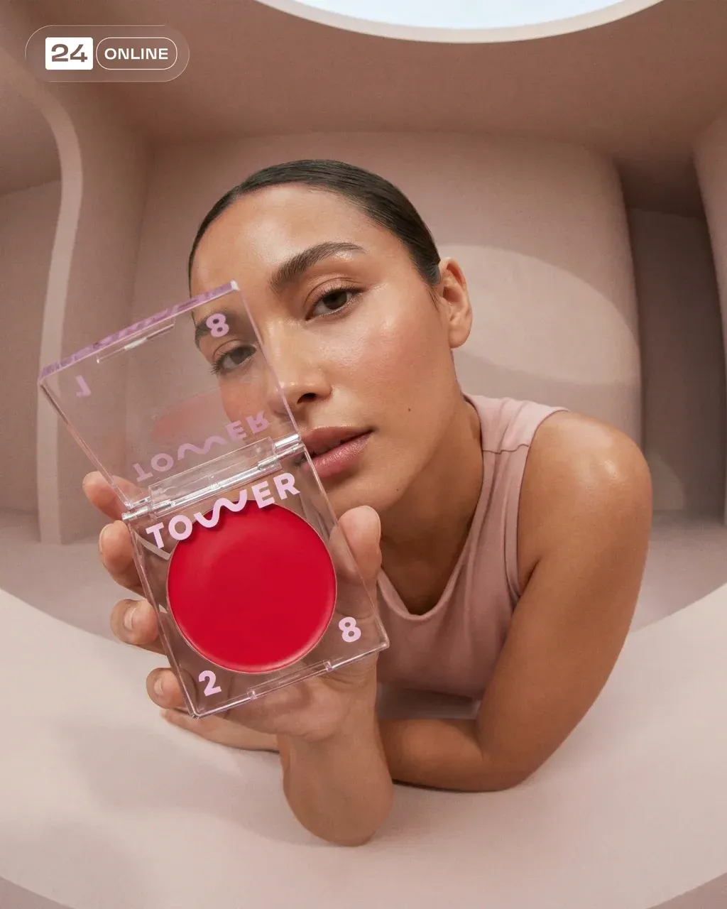 A minimal yet expressive beauty ad with subtle wide-angle distortion.