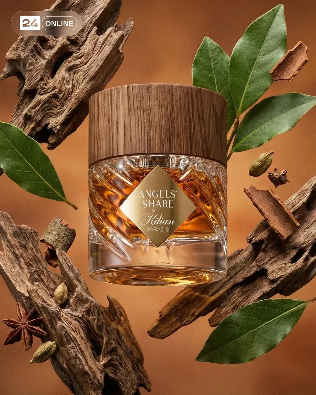 A product shot featuring a glass perfume bottle labeled “Zahrah