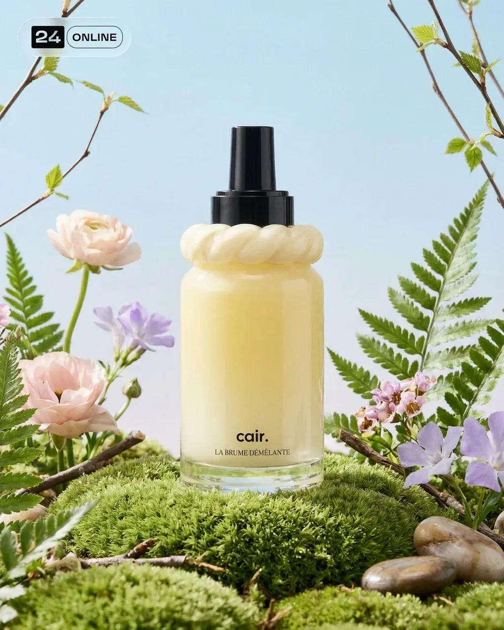 A high-end skincare product photoshoot featuring PRODUCT , placed upright