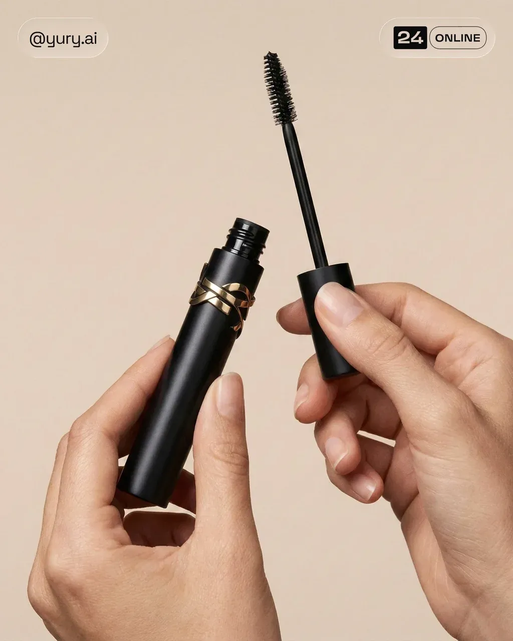 Close-up beauty shot of hands holding a PRODUCT tube against