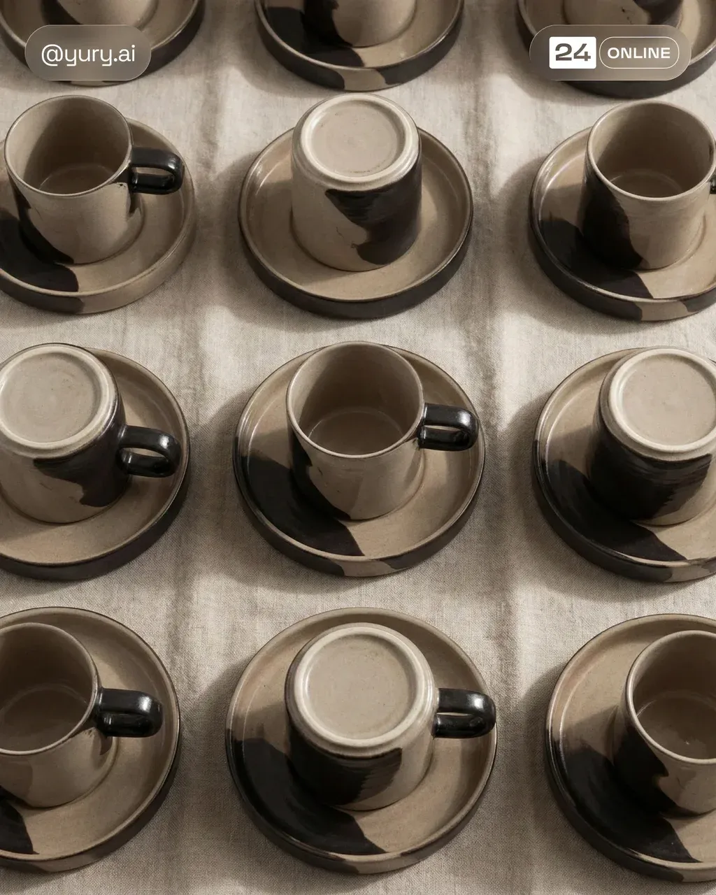 High-end editorial product photo top-down view of multiple PRODUCT arranged
