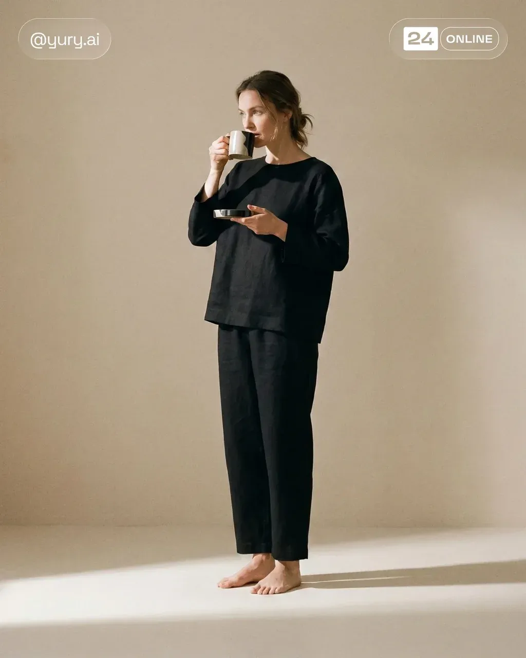 High-end editorial lifestyle 35mm photo of a woman in simple
