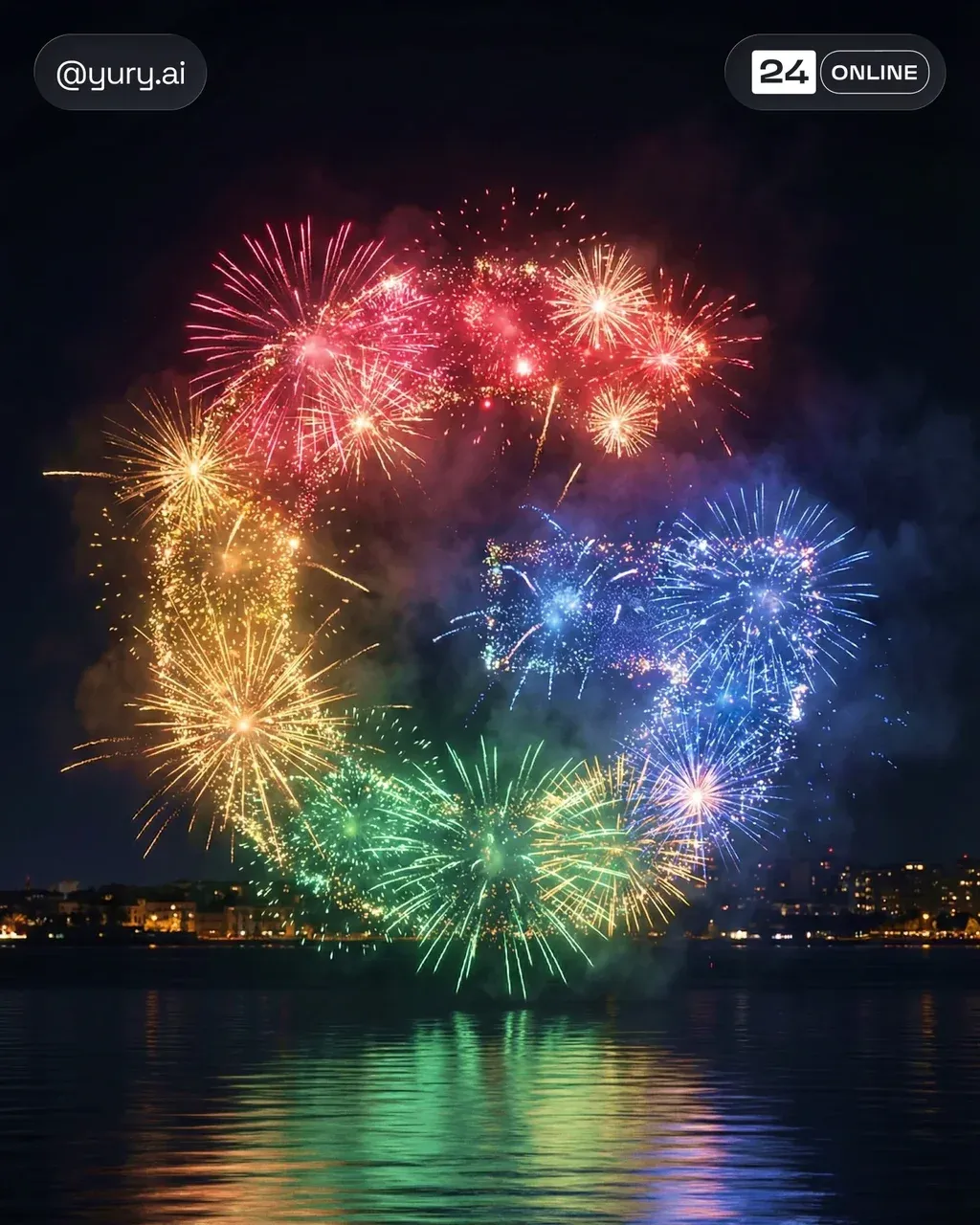 Transform the LOGO into a cinematic, ultra-photorealistic nighttime fireworks sc…