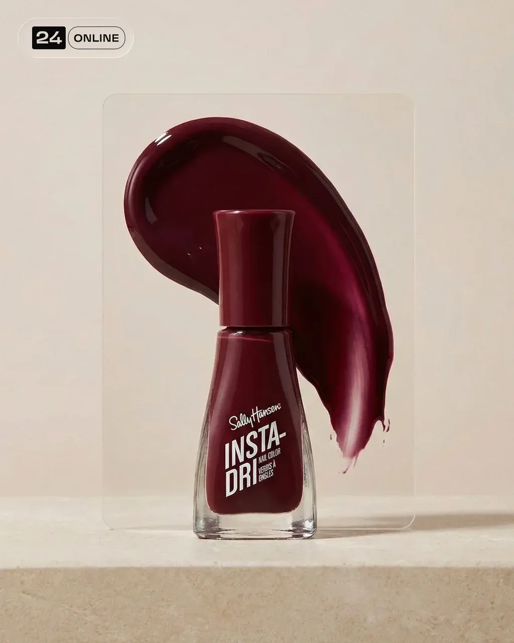 Minimal product shot of a PRODUCT bottle, COLOUR color smear