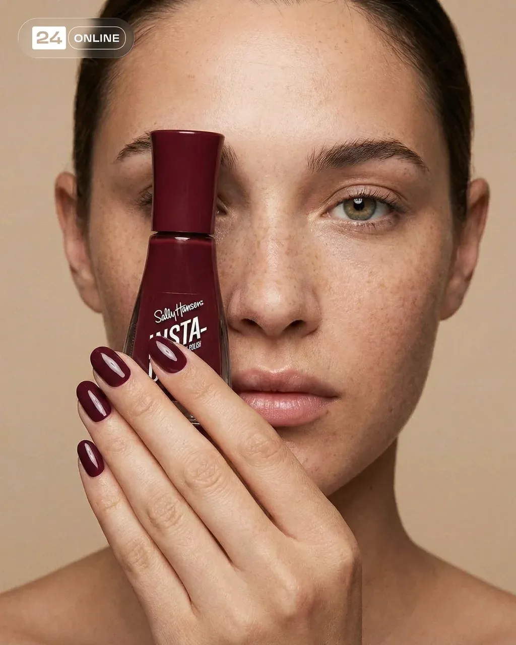 Editorial beauty shot, of the model with manicured COLOUR nails,