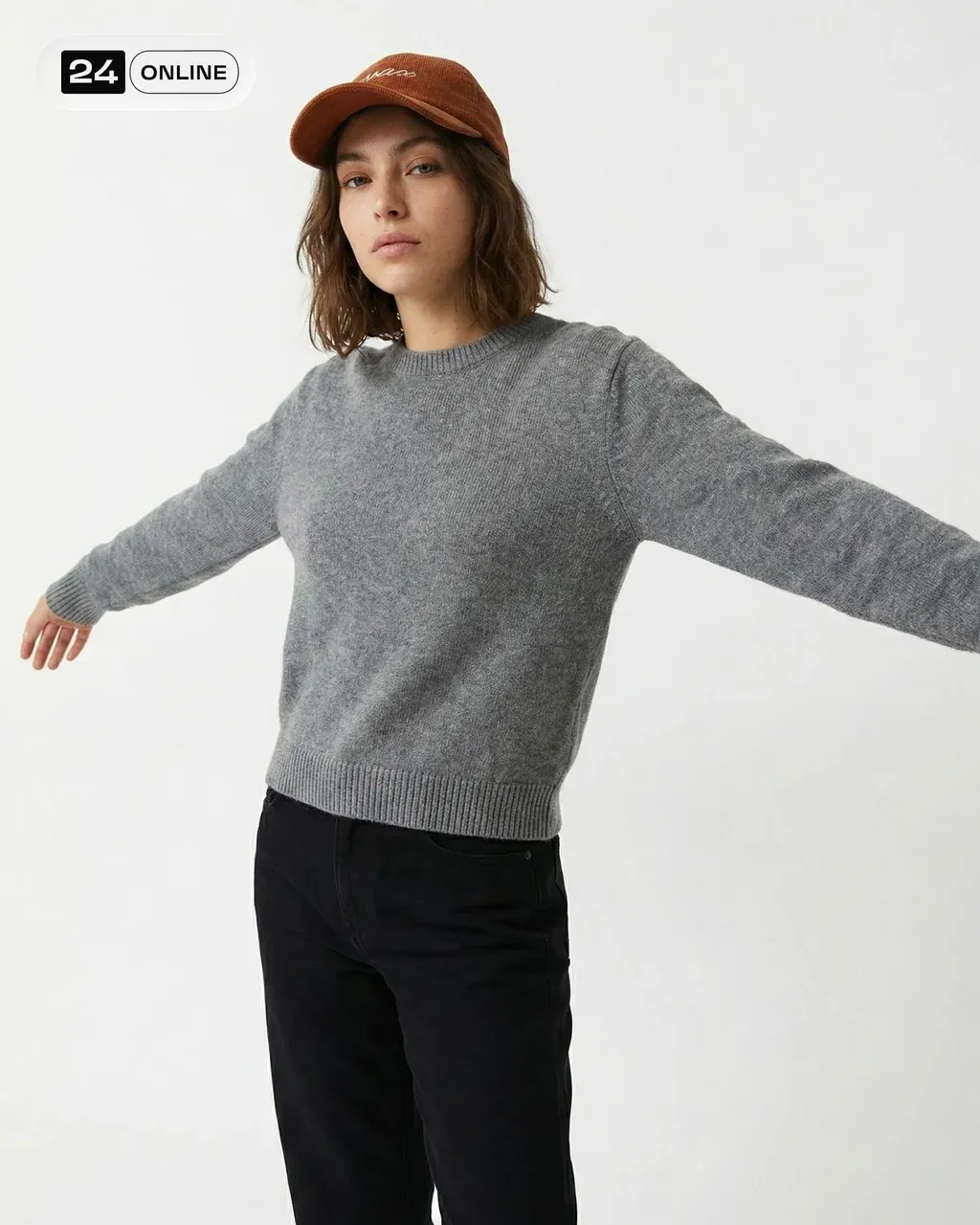 Editorial studio fashion photo, full-body shot a young woman with