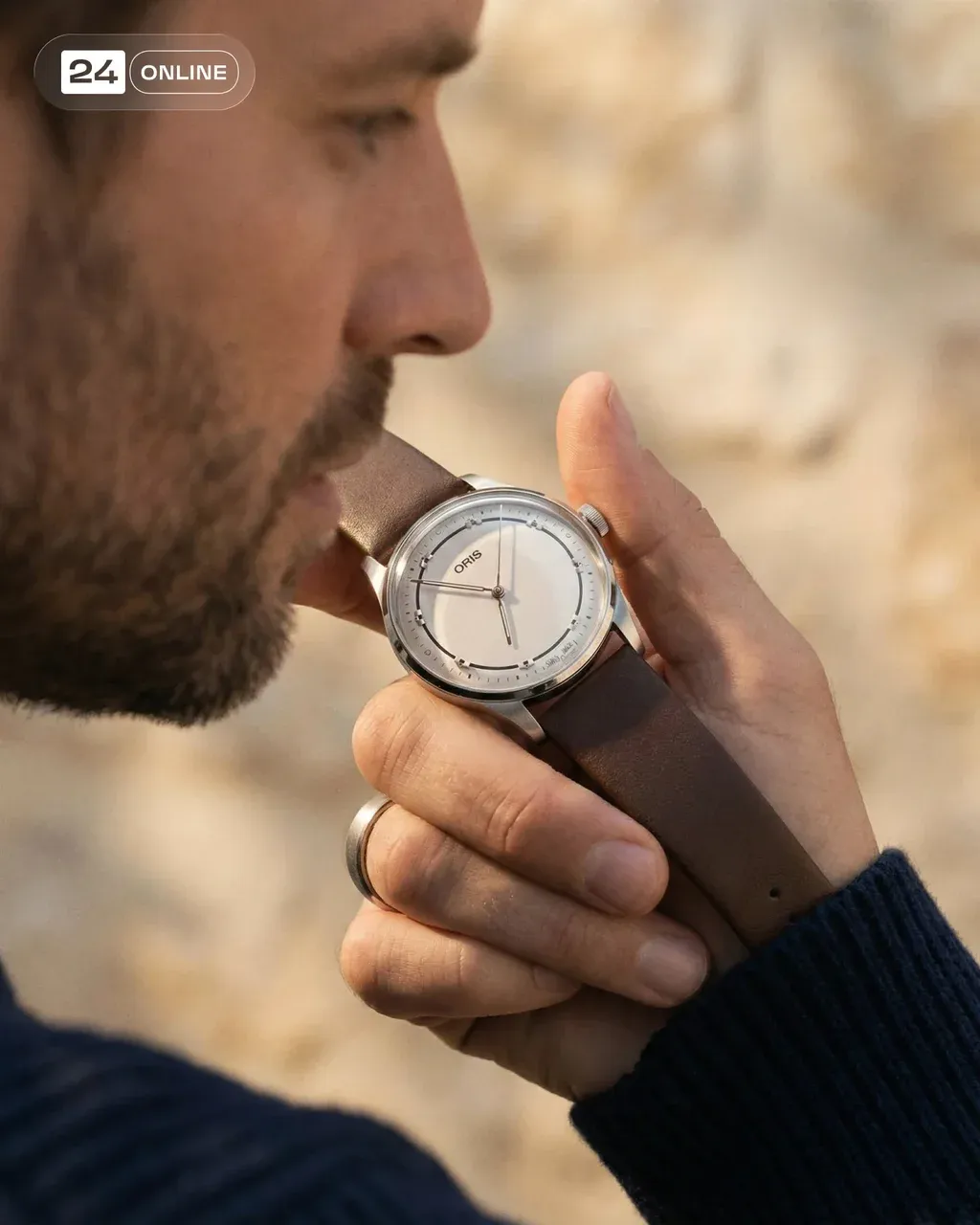 High-end editorial lifestyle photo of a man in side profile,