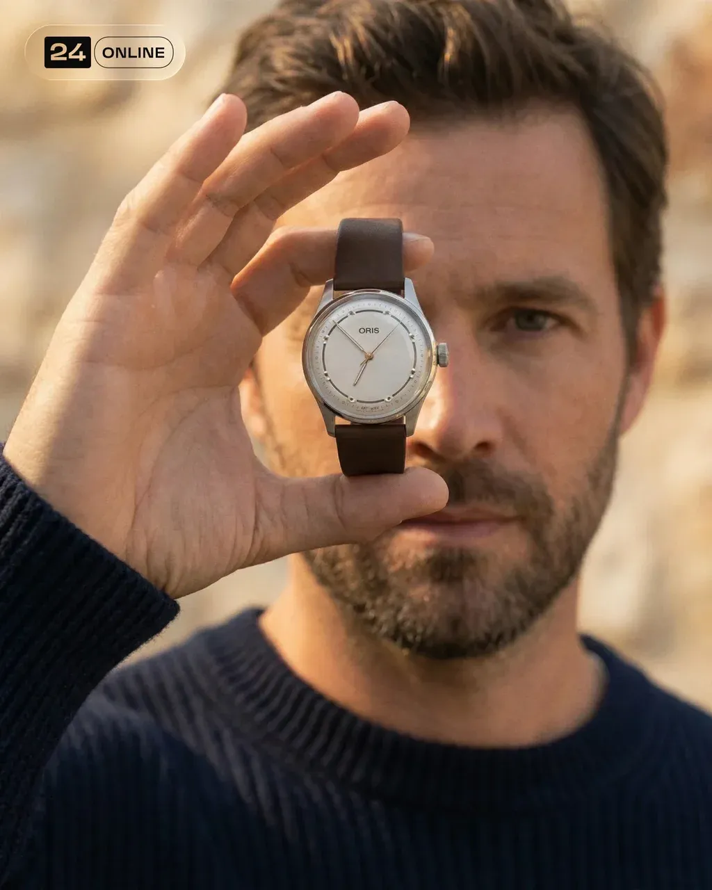 High-end editorial close-up photo of a man face, looking camera,