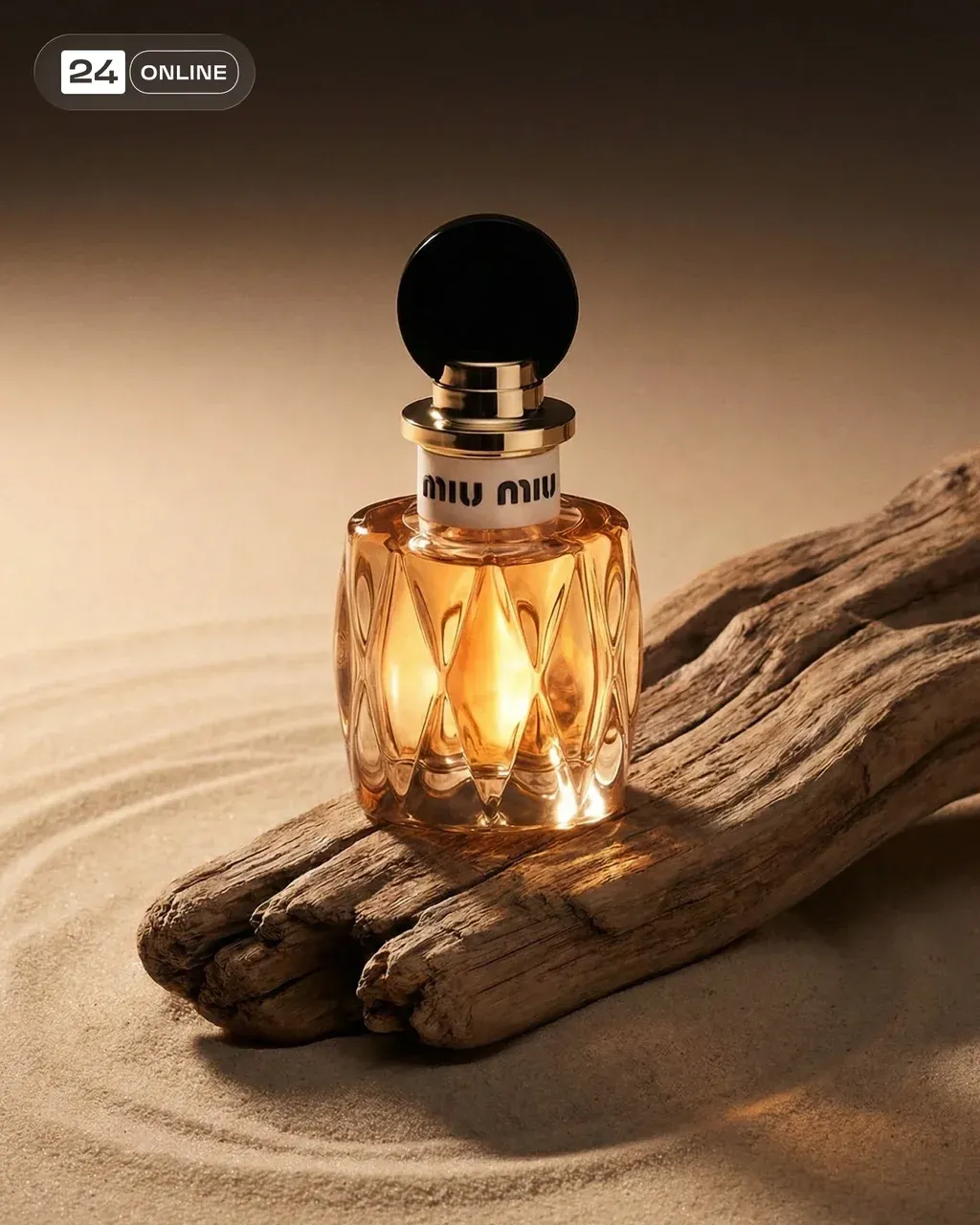 A refined editorial photo of a PRODUCT bottle resting on