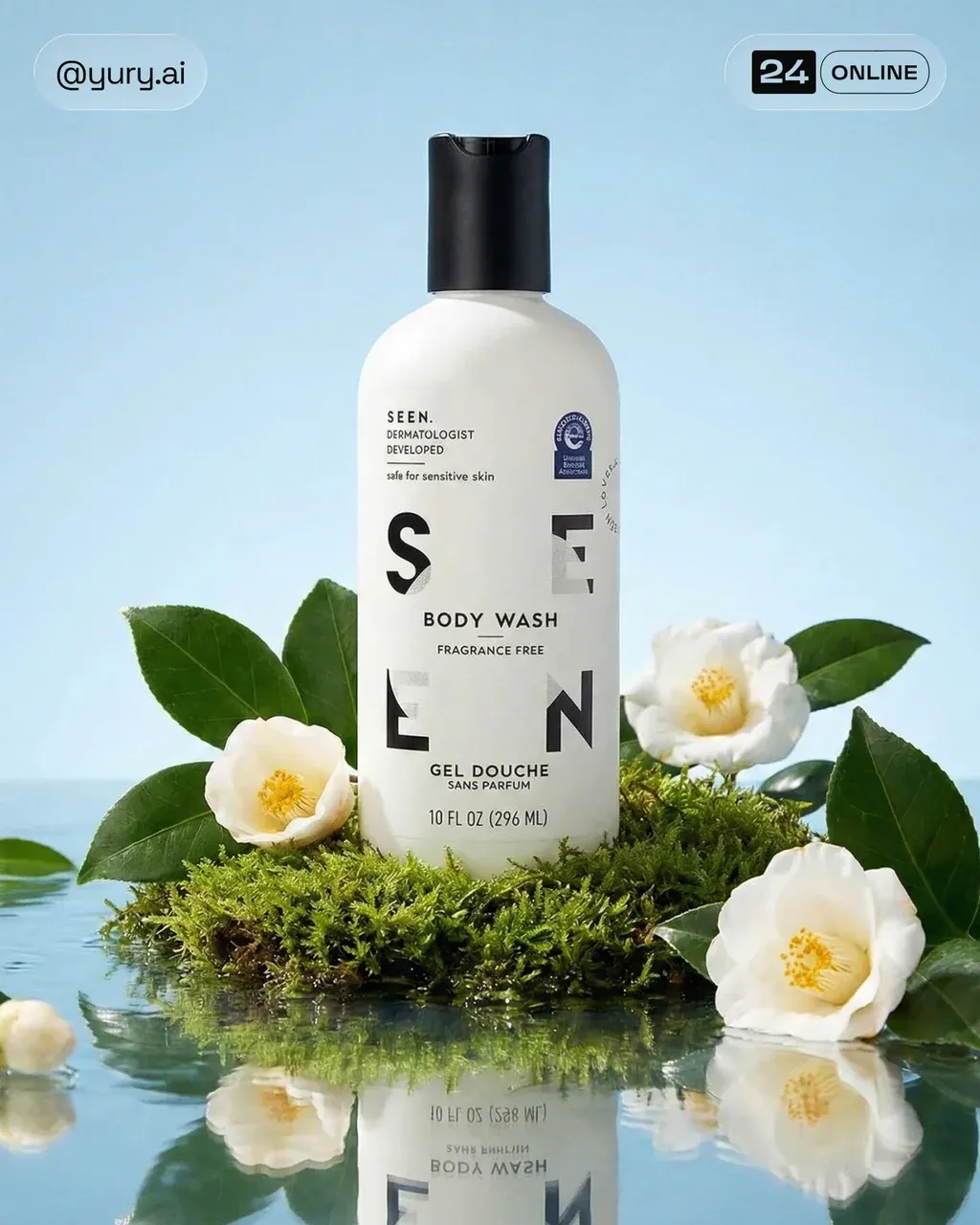 A studio shot showcasing skincare products presented amidst a serene