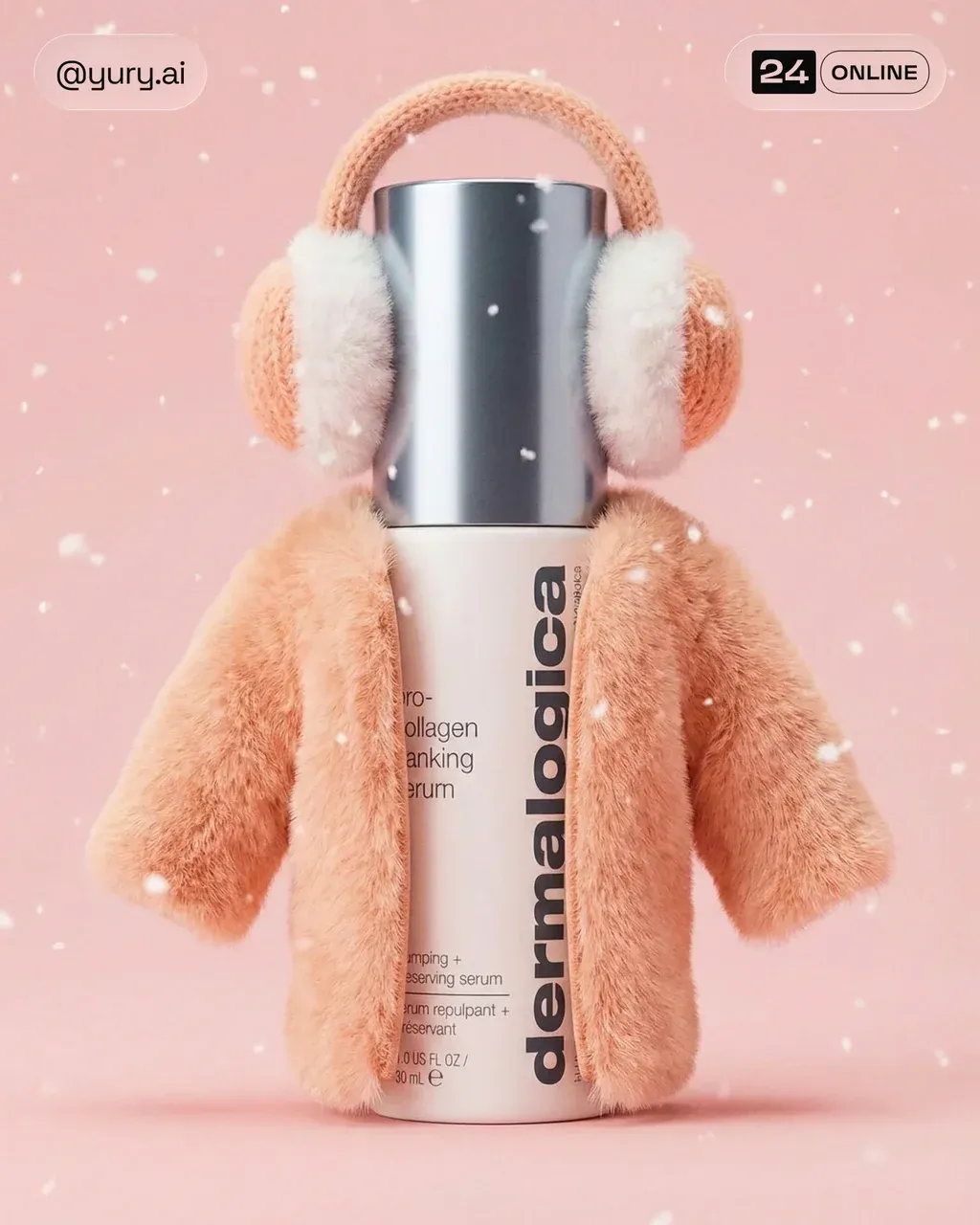 A PRODUCT wearing a tiny fitted peach-colored fur jacket with