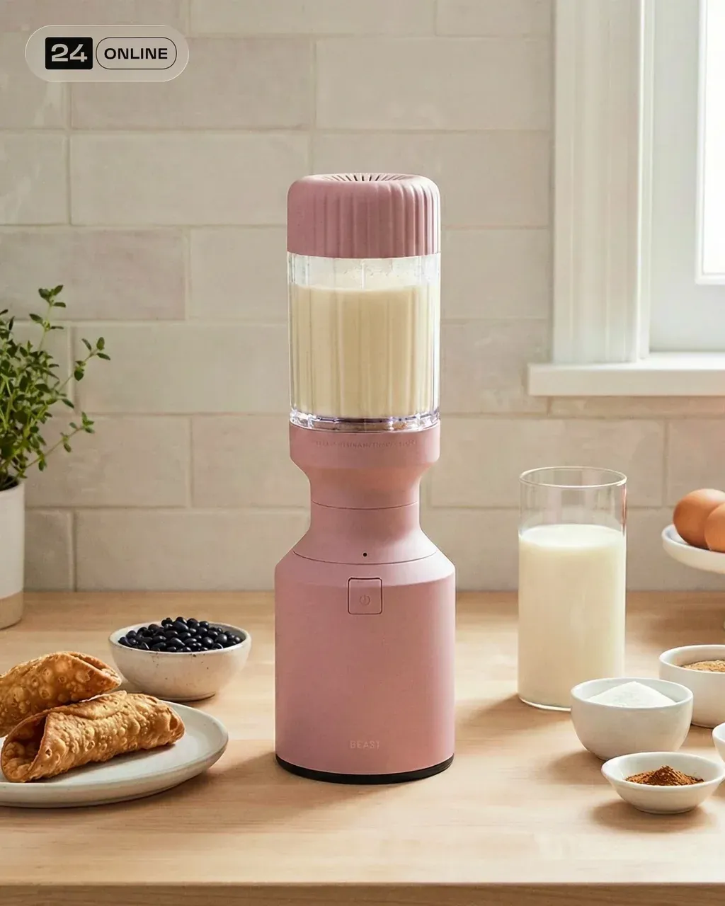 A modern, well-lit kitchen counter scene, centered on a PRODUCT