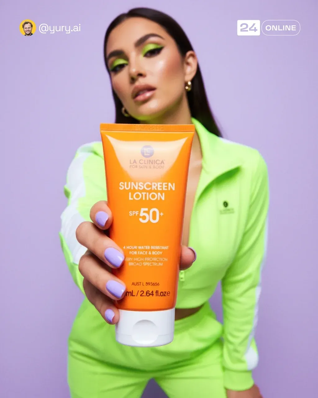 High-fashion beauty photoshoot with a confident woman posing against a