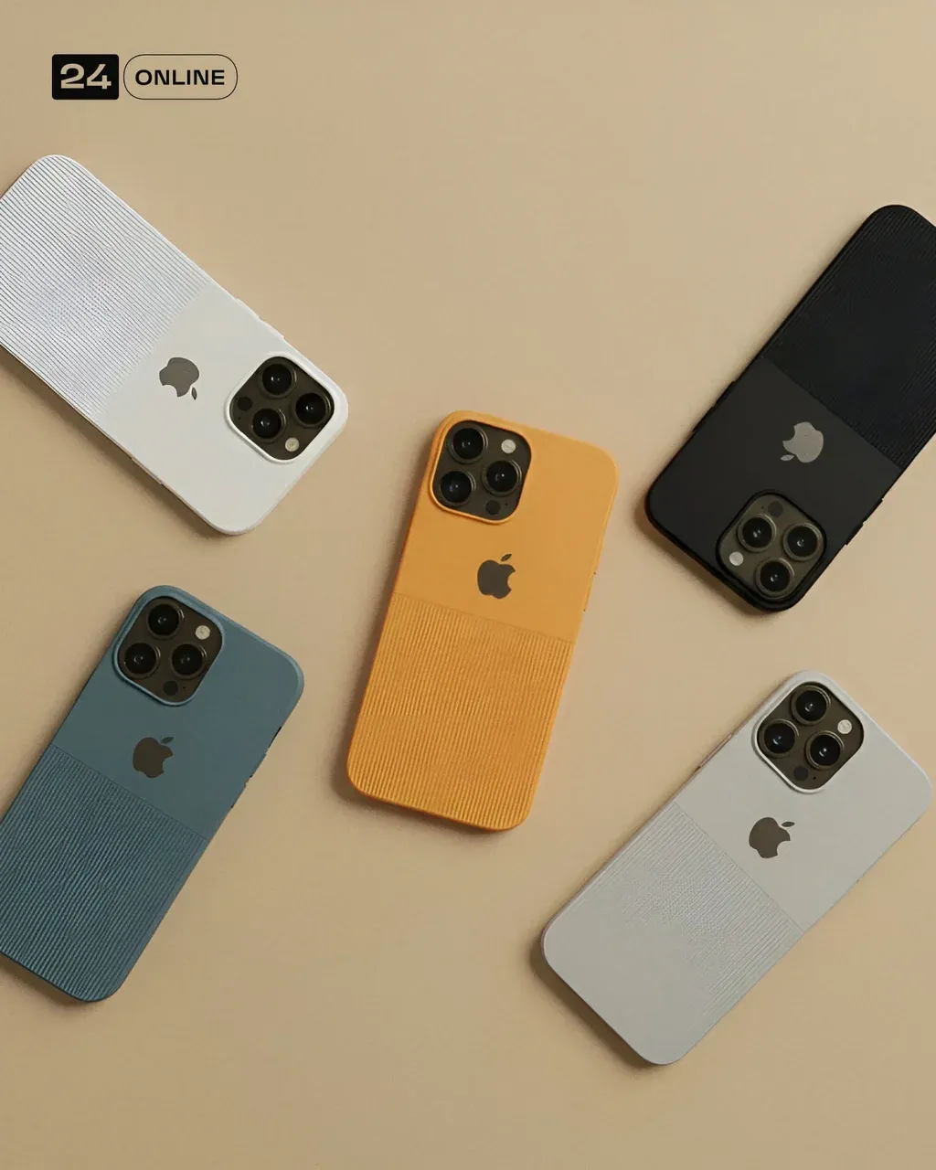 Five SMARTPHONE MODEL cases are arranged in a flat lay