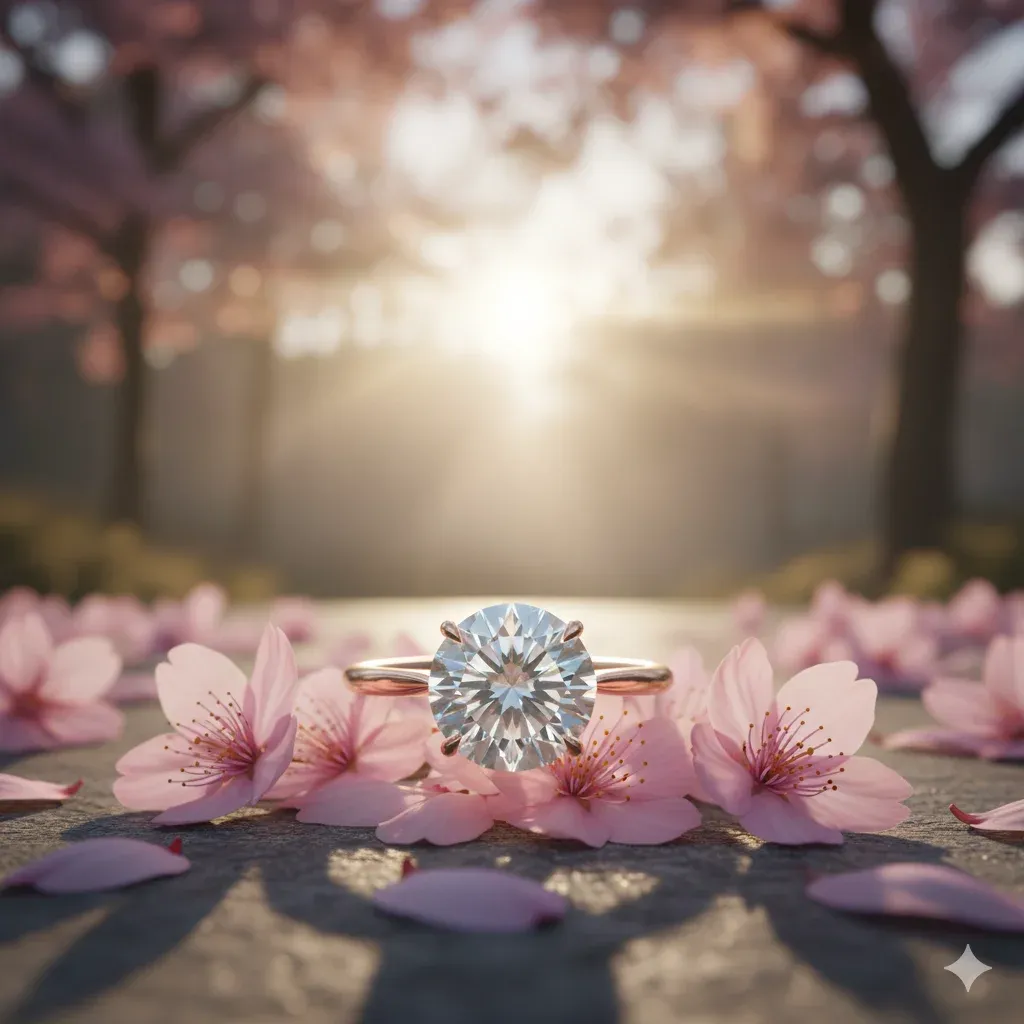 Create an ultra-realistic 8K photograph of a diamond engagement ring