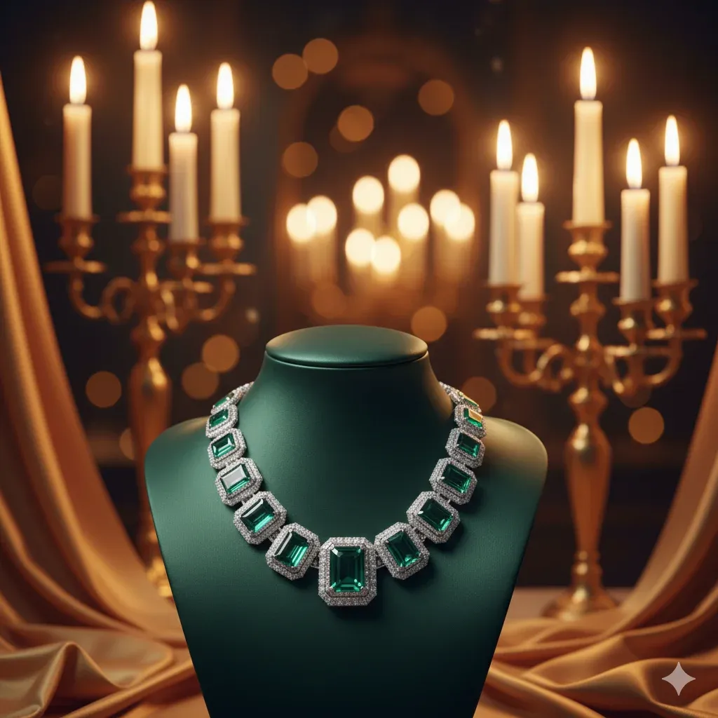 Create an ultra-realistic 8K photograph of a diamond and emerald