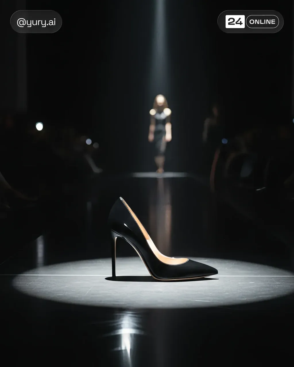 High-end cinematic editorial of a pair of gold stilettos resting