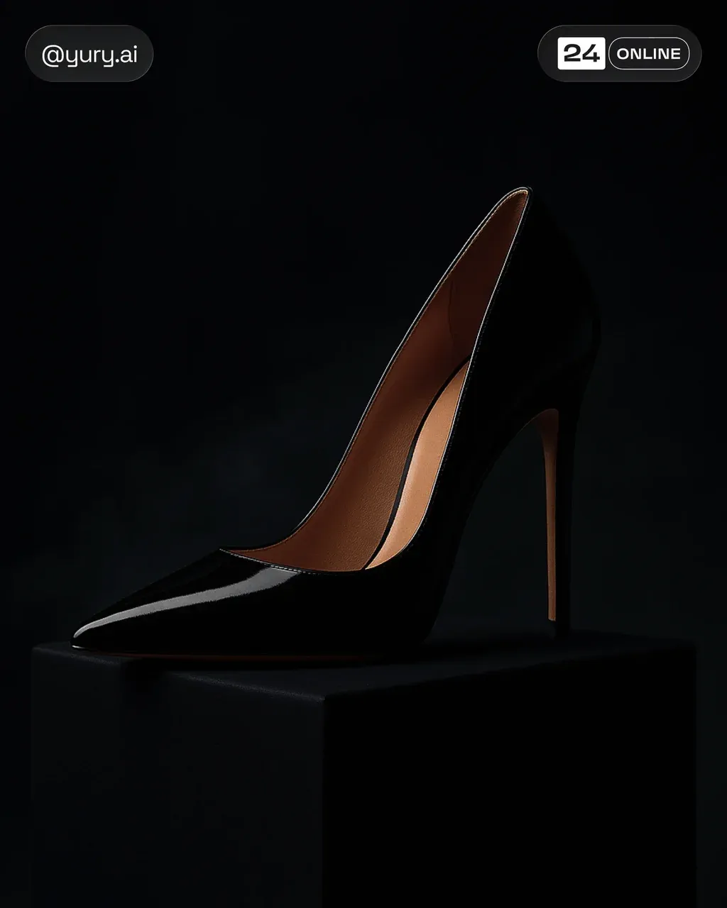 Fashion editorial night scene of a single stiletto heel left