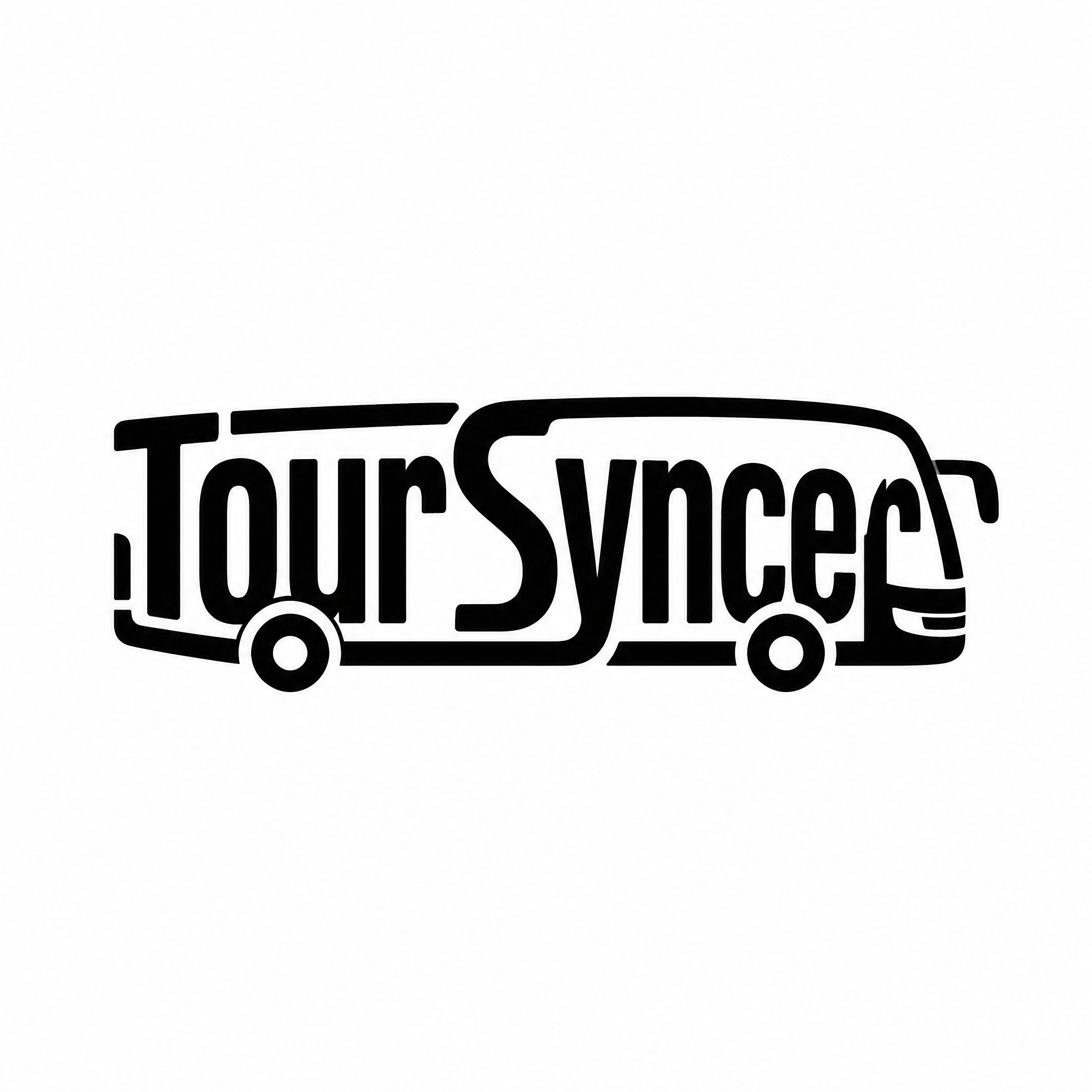 A minimalist logo design where the word "TourSyncer" is transformed into a physical objec…