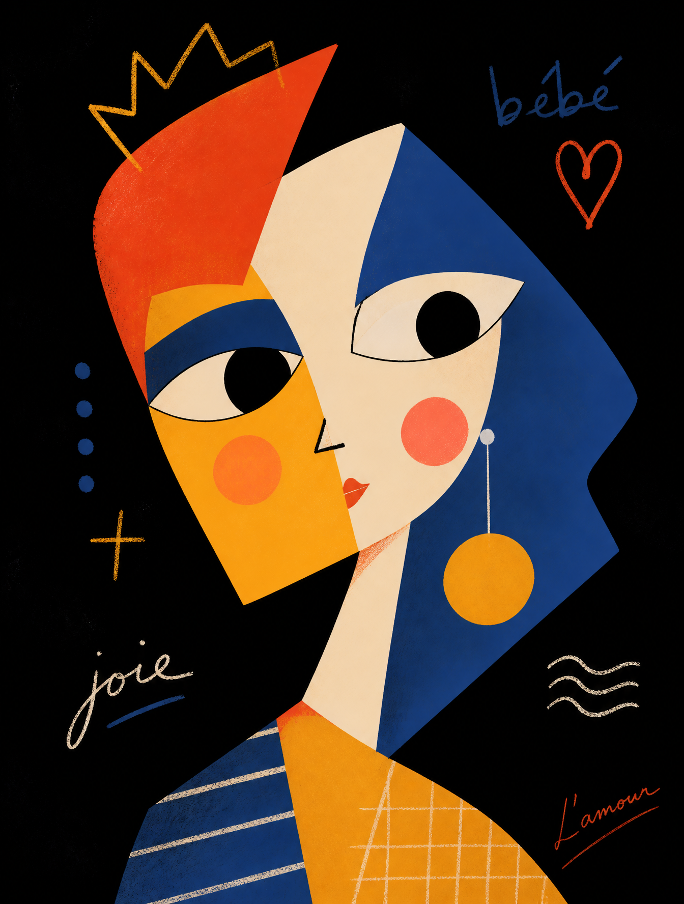 Create a cute neo-expressionist cubist minimal vector portrait illustration, Picasso meet…