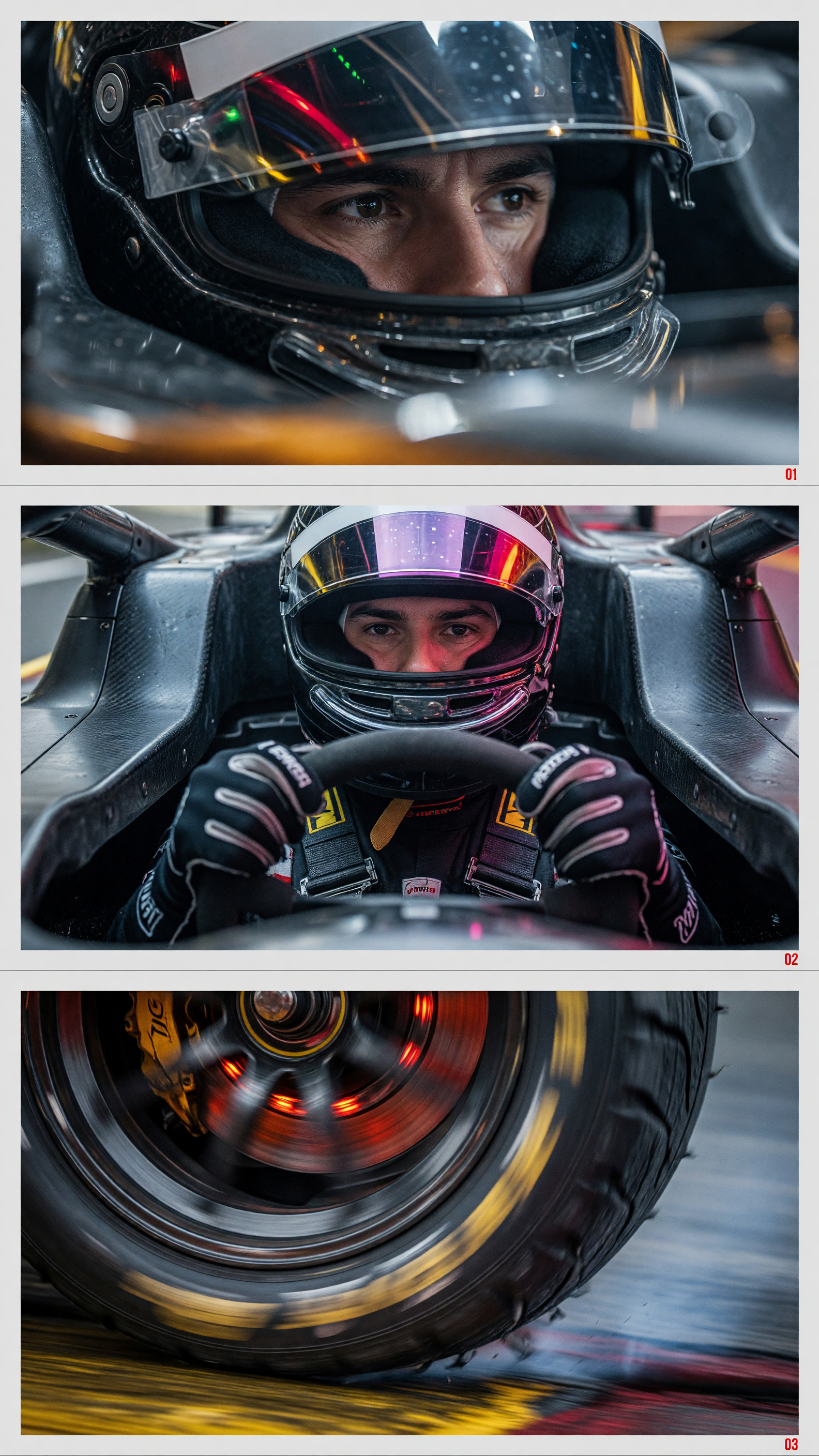 Create a cohesive 3-panel editorial layout, stacked horizontally (top, middle, bottom pan…
