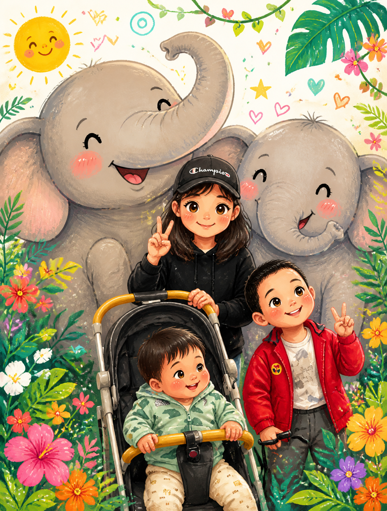 Transform the uploaded photo into a whimsical children's storybook illustration in a cute…