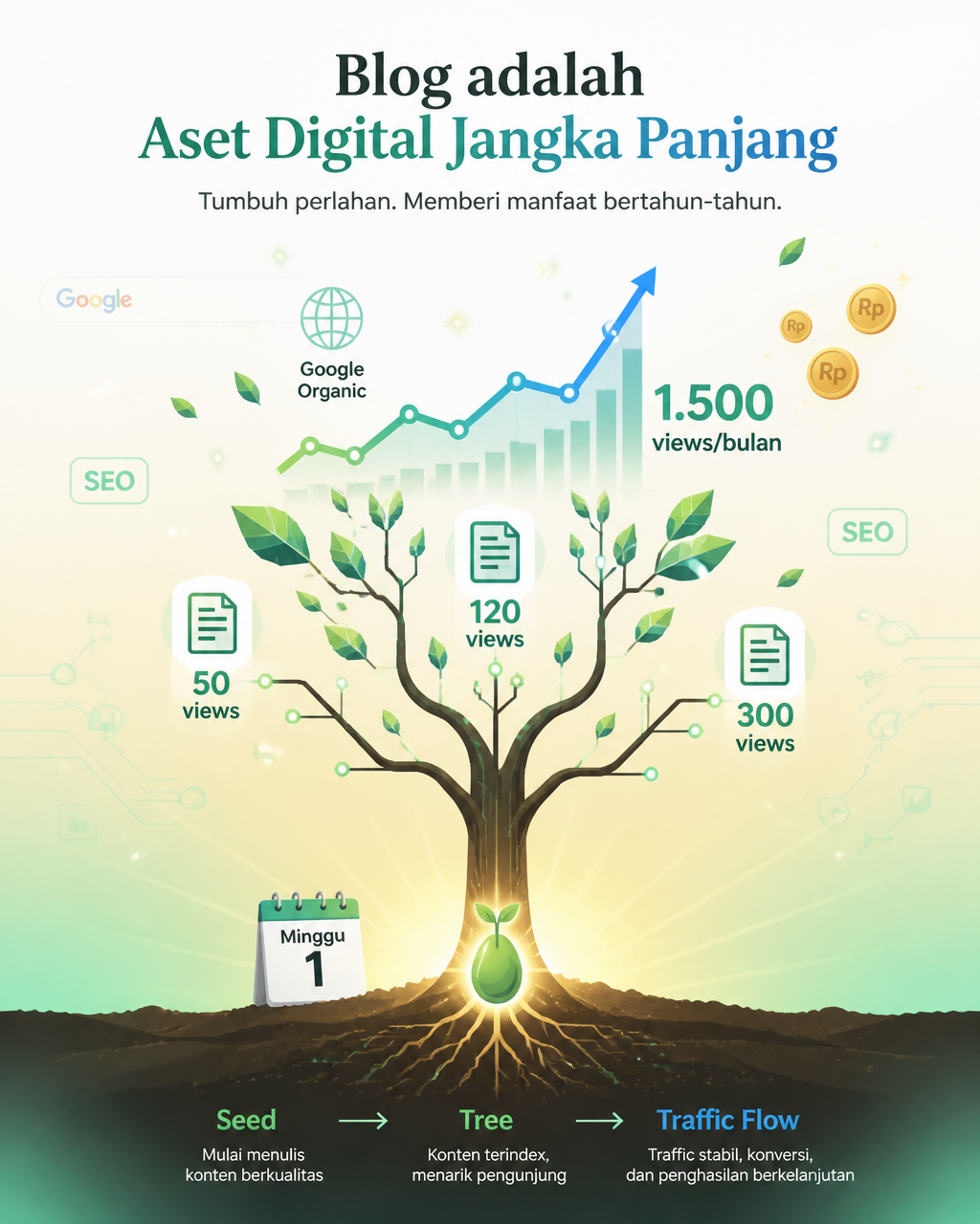 Create a vertical 4:5 (1080x1350) mixed-style visual about blog as a long-term digital as…