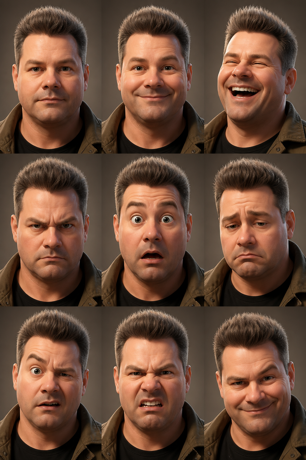 Create a stylized cinematic 3D animated character inspired by the facial features of the …