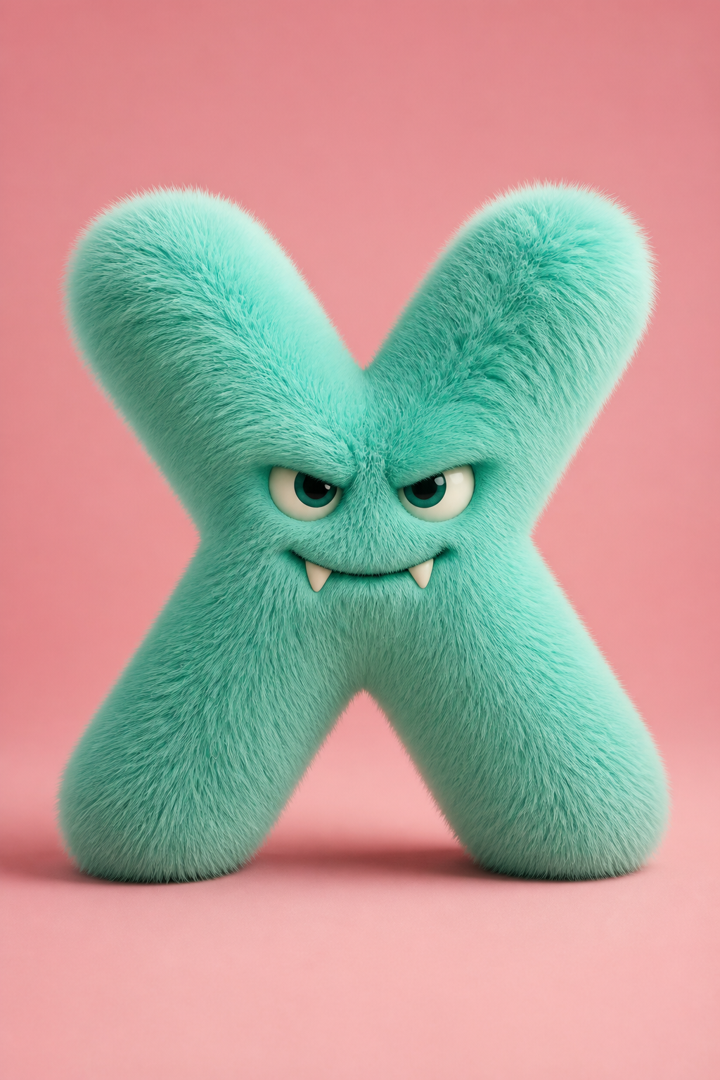 A highly realistic 3D render of the letter [x] designed as a full-body fluffy monster. Th…