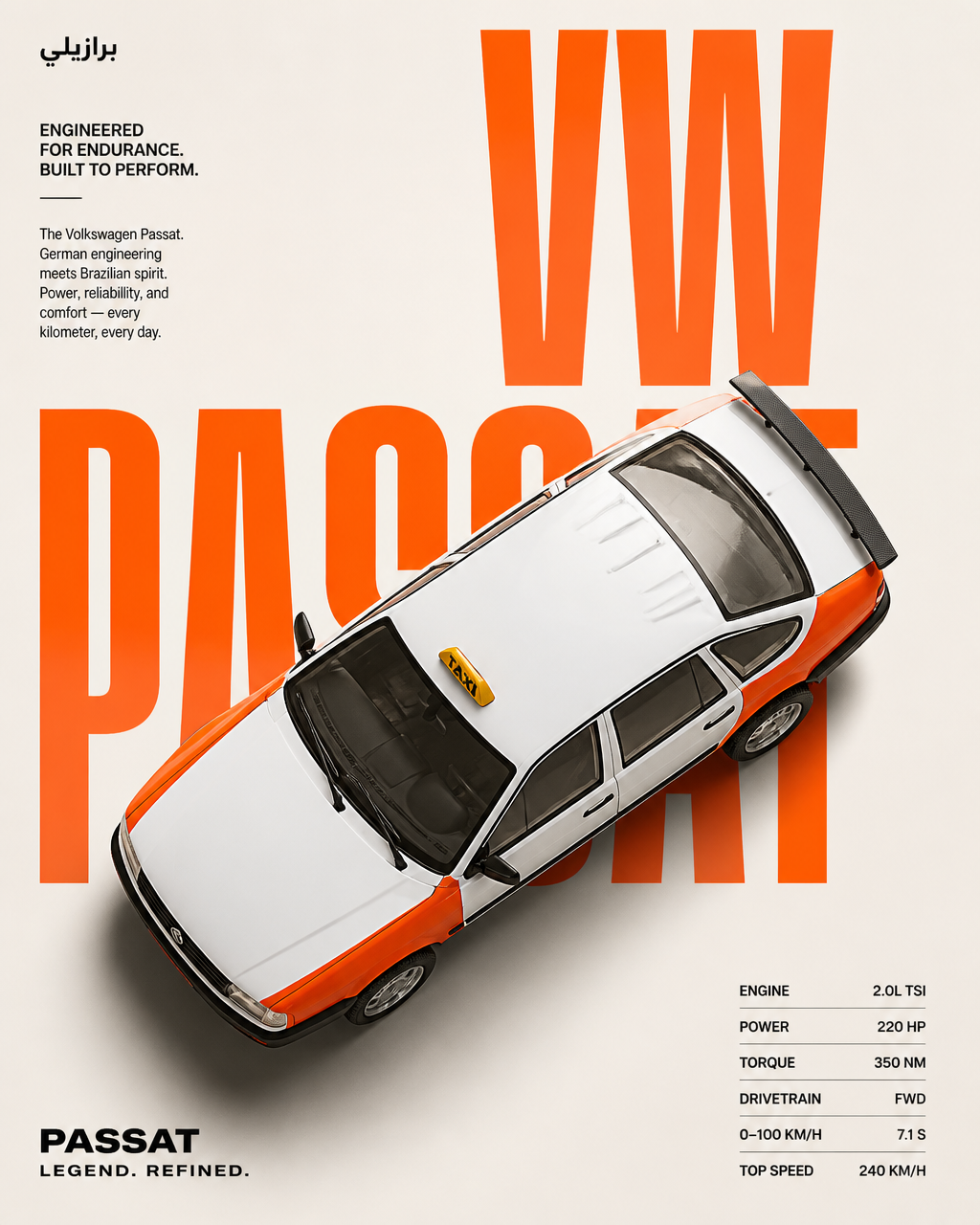 Create a premium automotive advertising poster with a bold minimalist editorial design. A…