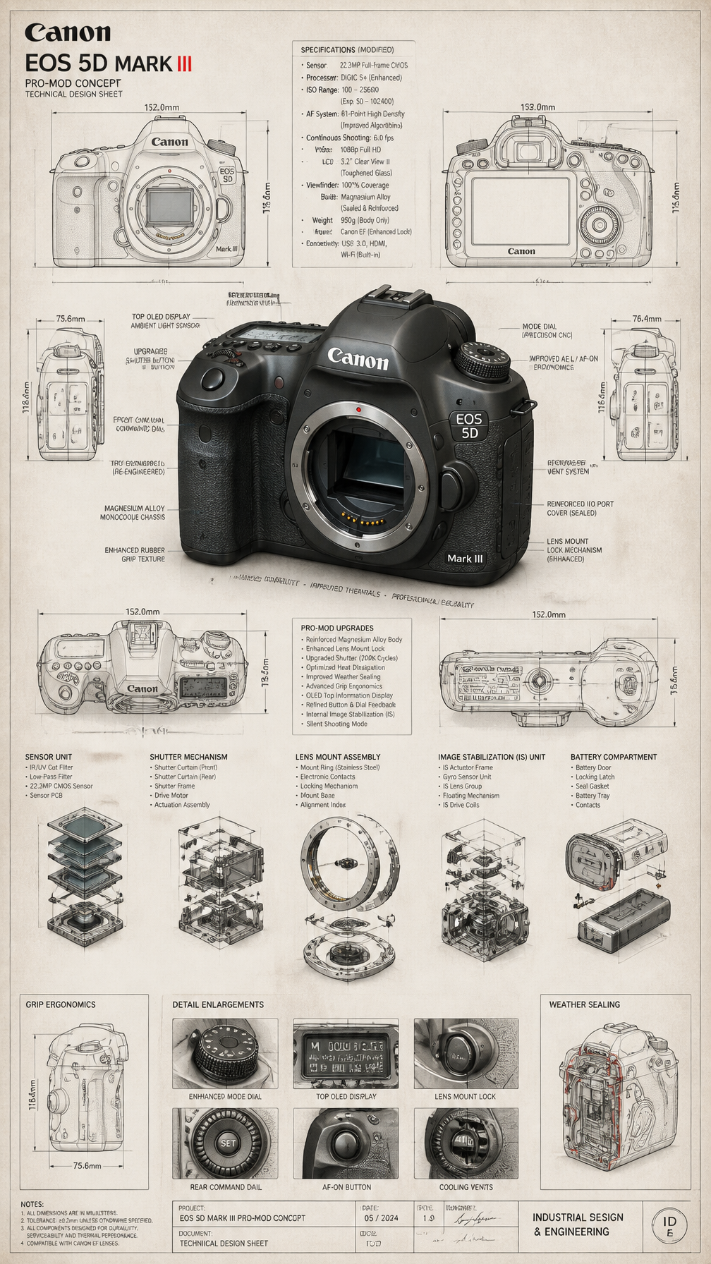 Highly detailed technical blueprint sketch and realistic 3D–render fusion of a custom mod…