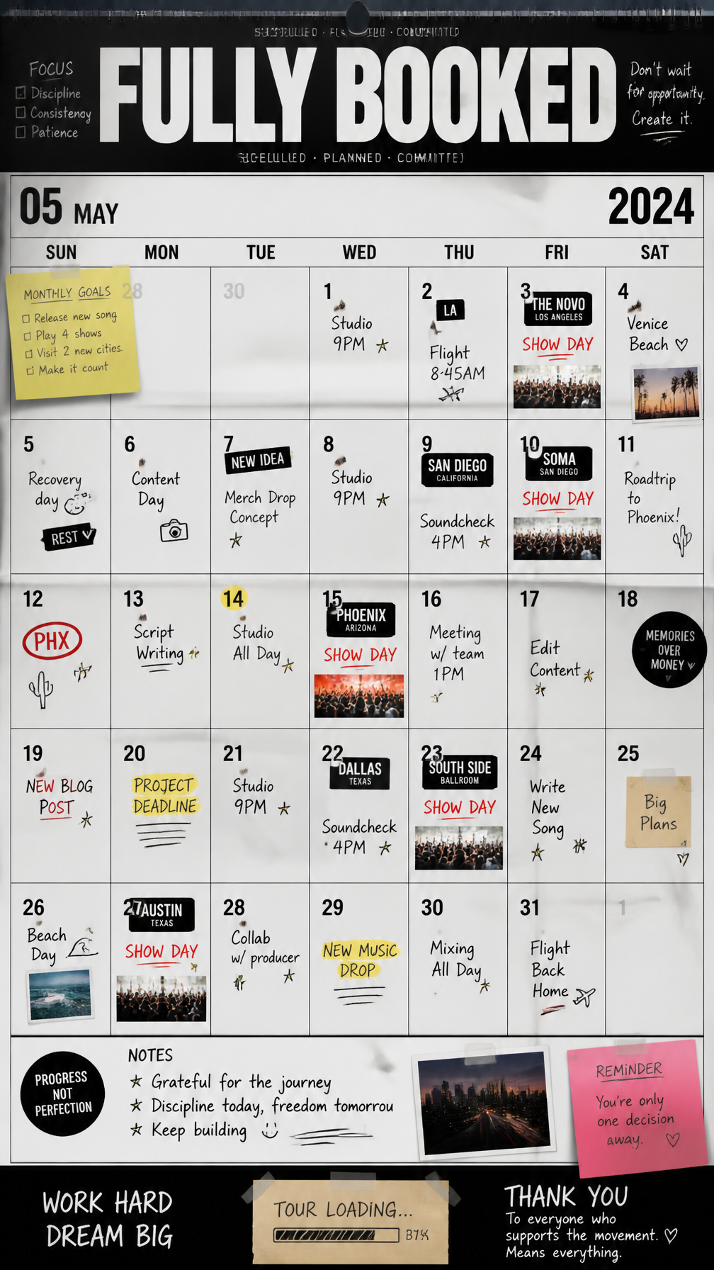 A premium 9:16 youth-culture editorial poster.Main Subject:A giant realistic calendar mon…