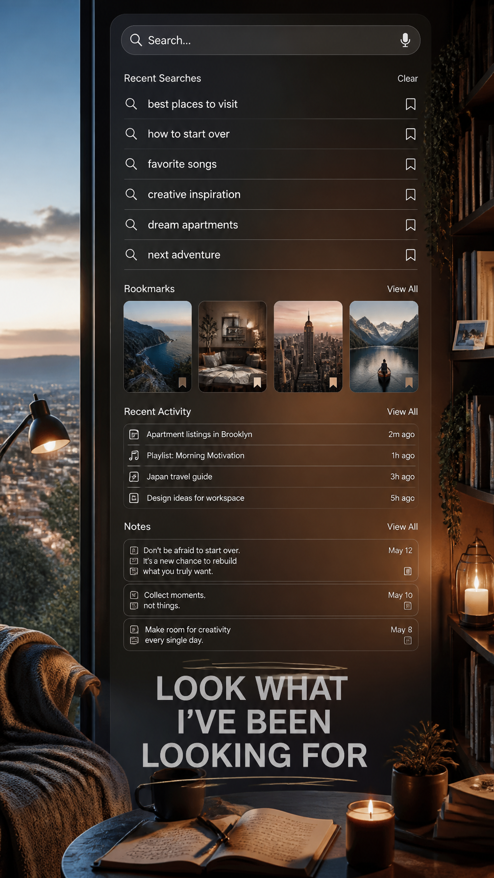 A premium 9:16 lifestyle editorial poster.Main Subject:A giant realistic search history i…