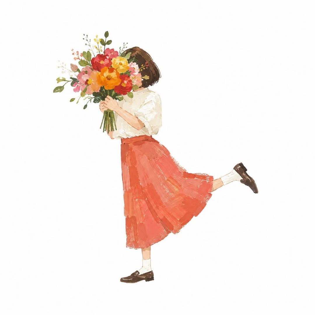 Illustration of "Me and [Subject]" in a playful and charming pose. Hand-painted look with…