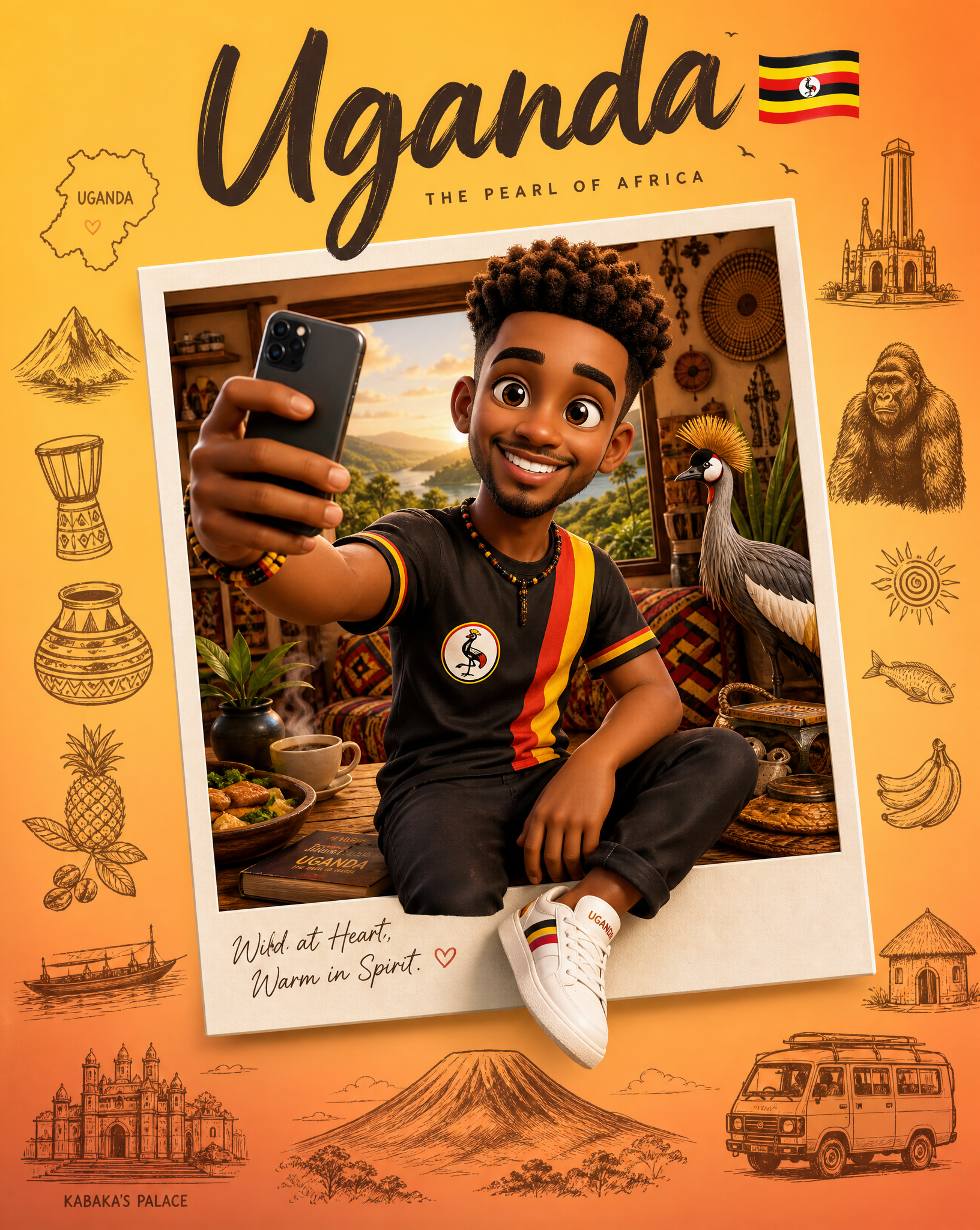Create a premium collectible travel poster in a cute stylized 3D cartoon/Pixar-inspired a…
