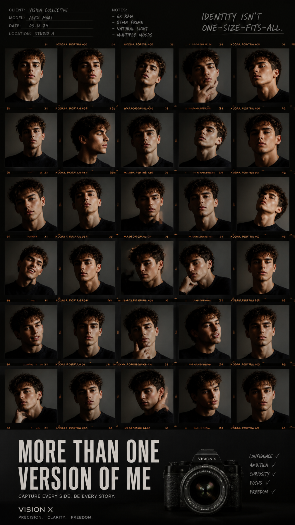 A premium 9:16 camera advertising poster.Main Subject: