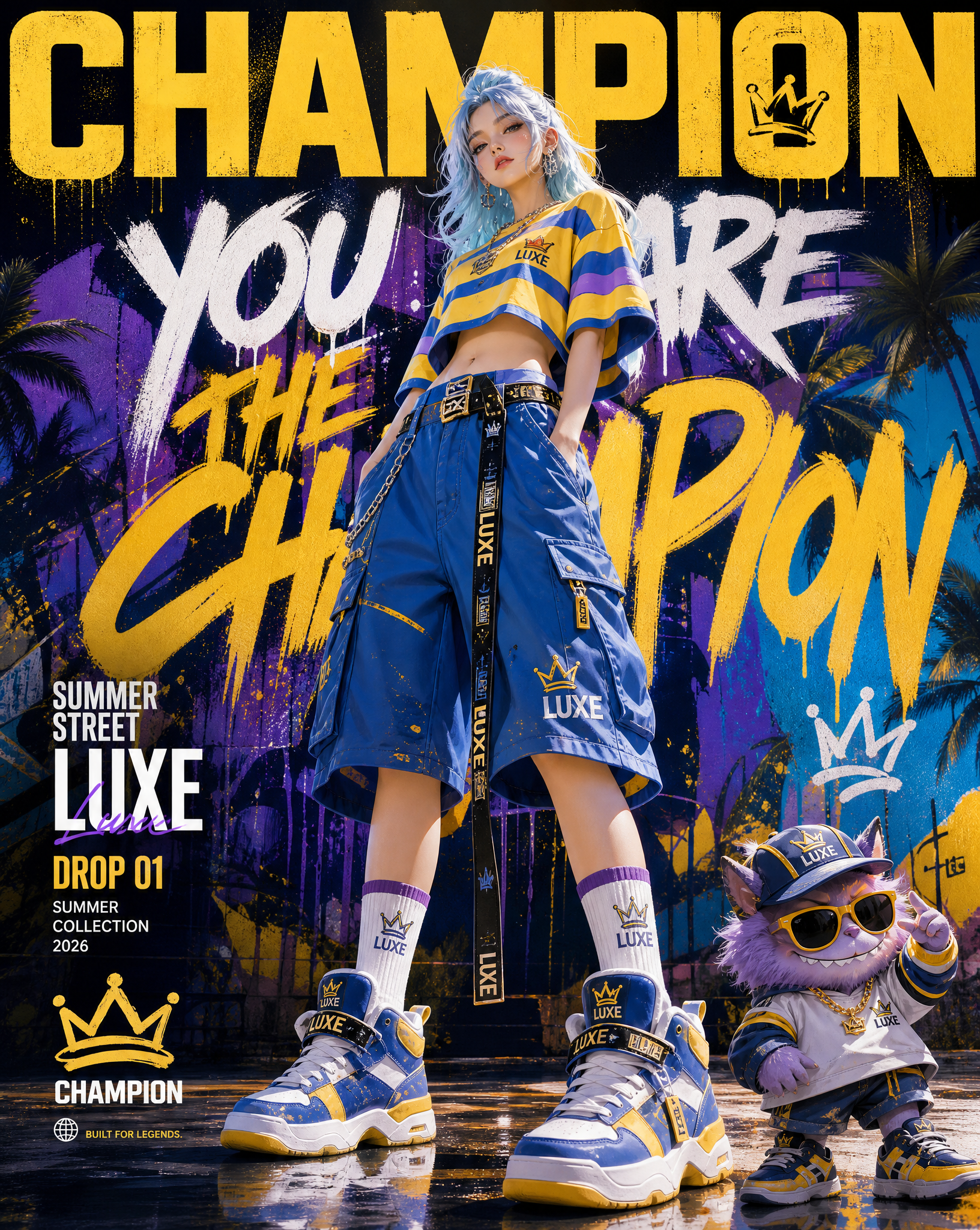 Create a vertical streetwear poster with a 4:5 aspect ratio, designed in the aesthetic of…