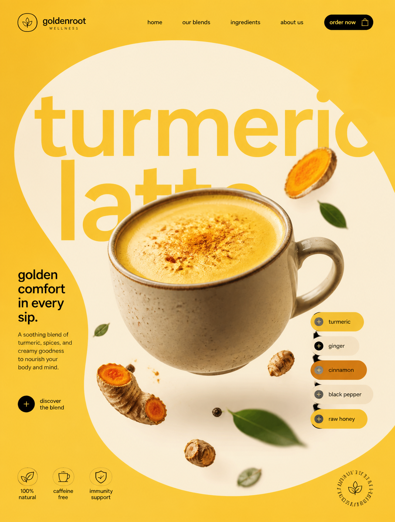 Turmeric Latte STYLE & ART DIRECTION: Modern minimalist food advertising aesthetics, Swis…