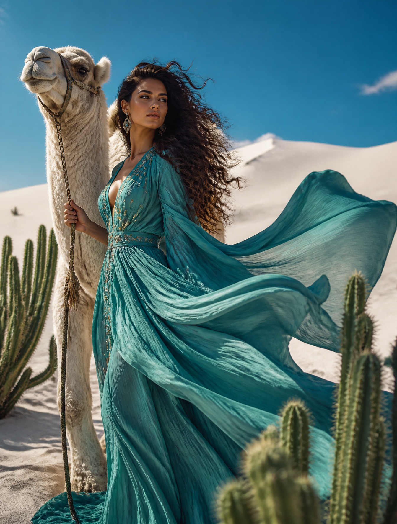 Cinematic high-fashion editorial photography, ultra-realistic and highly detailed.An eleg…