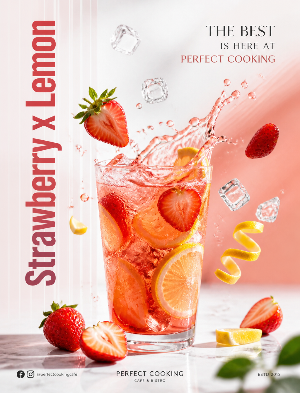 Vertical ultra-realistic premium advertisement poster for a modern luxury café. Center: g…