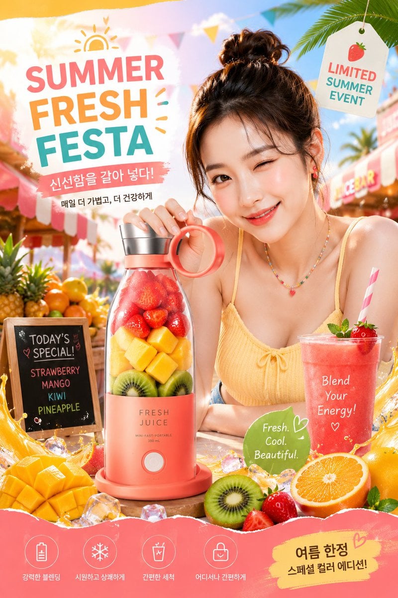 (ULTRA-PREMIUM KOREAN SUMMER PRODUCT ADVERTISEMENT), (high-energy summer lifestyle commer…