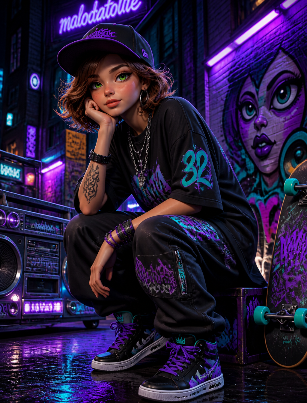 Prompt:Ultra-detailed 3D animated illustration urban Hip Hop style, 8K Cinematographic Qu…